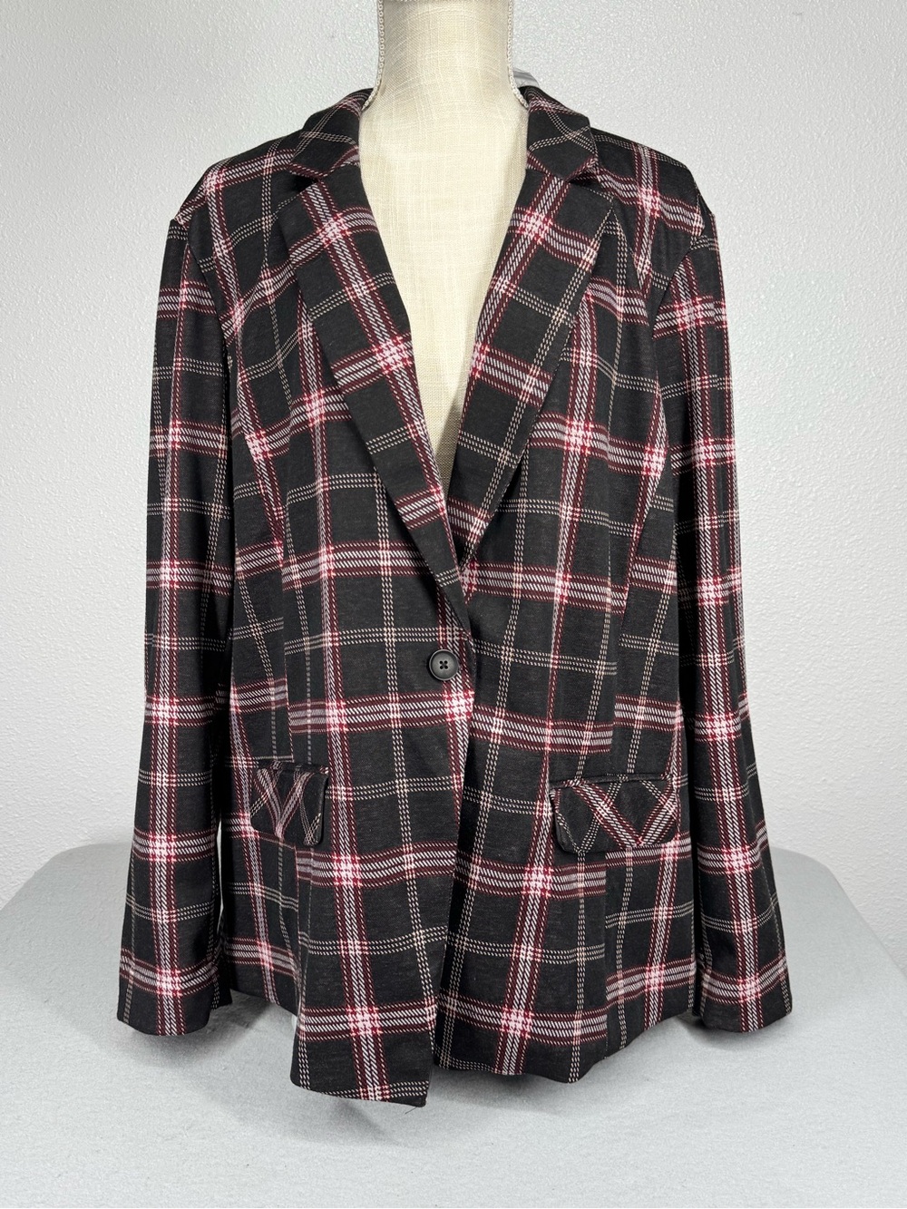 Torrid Plus Size Black Plaid Ponte Knit Single-Button Blazer